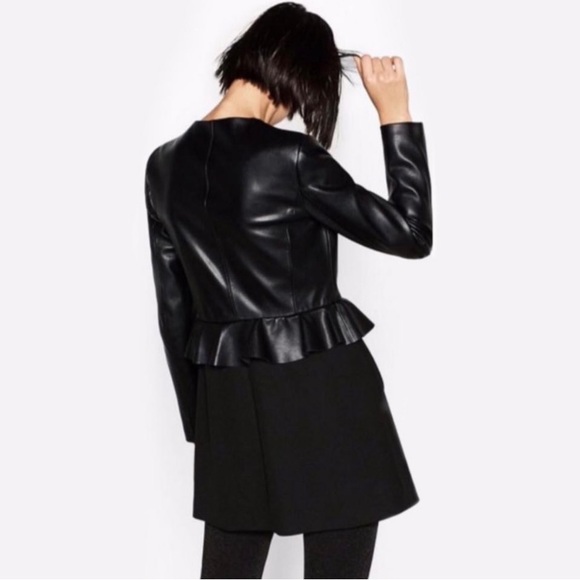 ✨NWT✨ Zara Basic Peplum Contrast Leather Jacket - Picture 4 of 4